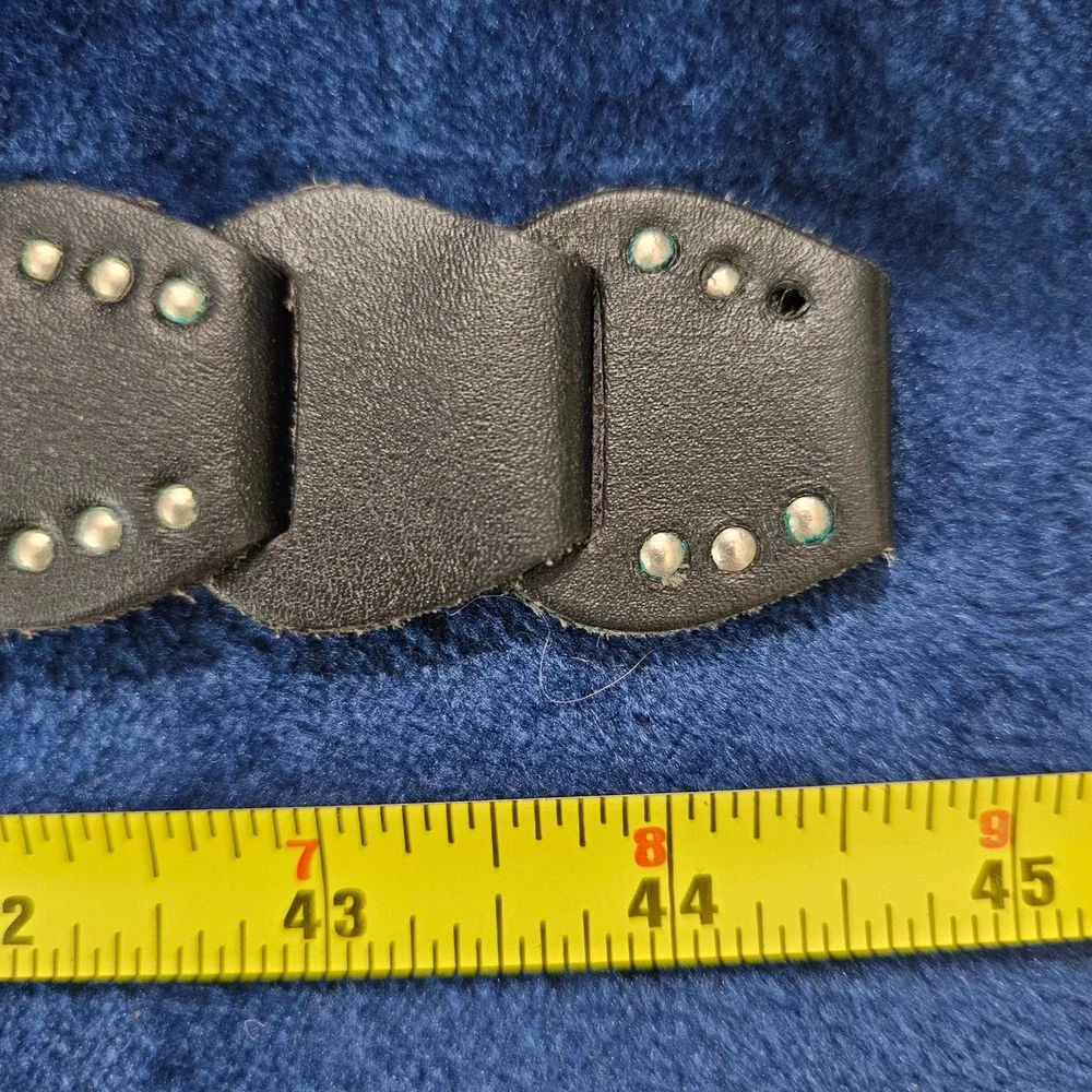 Leather Belt‎ Braided Studded Round Buckle Genuine Leather Black Women 44